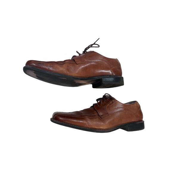 Stacy Addams Leather Brown Cognac Lace-Up Square Toe Dress Shoes Men's Size 11 - Picture 2 of 5